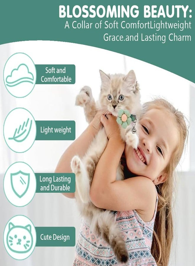 Qpets طوق قطط كيو بيتس®، طوق لطيف على شكل زهرة مع جرس، هدية قطة ناعمة قابلة للتعديل وسريعة الفتح، لون أخضر - Image 5